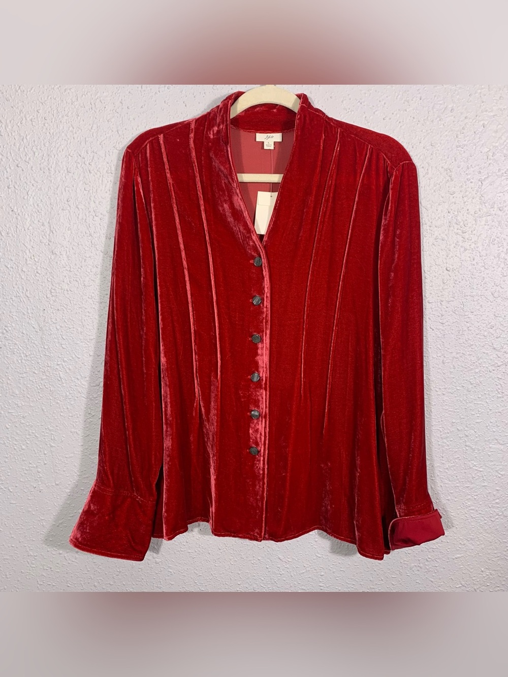 J.Jill Silk Blend Red Velvet NWT Long Sleeve V-Neck Blouse size L